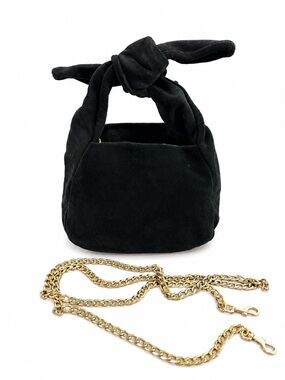 Cuyana Mini Knot Bag in Black Italian Suede EUC w/ original chain
